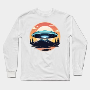 UFO Flying Saucer on mountains and trees Long Sleeve T-Shirt